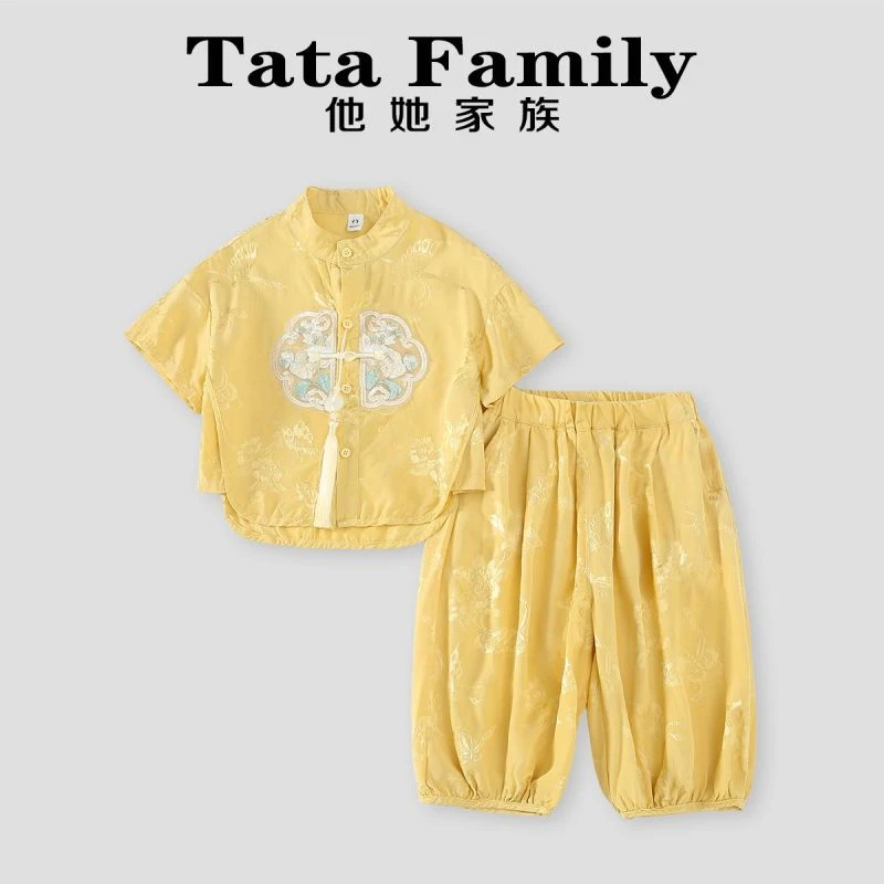 中式夏季男童两件套宝宝短袖汉服2025新款夏装儿童国风套装