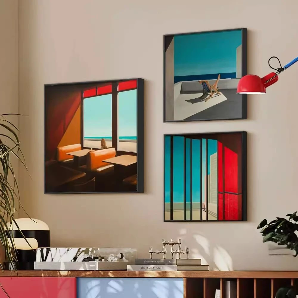 包豪斯挂画客厅装饰画中古风多巴胺餐厅卧室挂画抽象小众艺术壁画