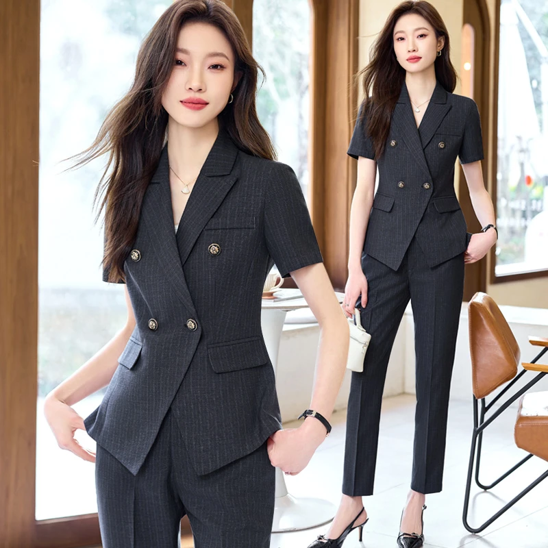 高级感短袖西装套装女夏季面试正装2025新款职业装酒店工作服西服