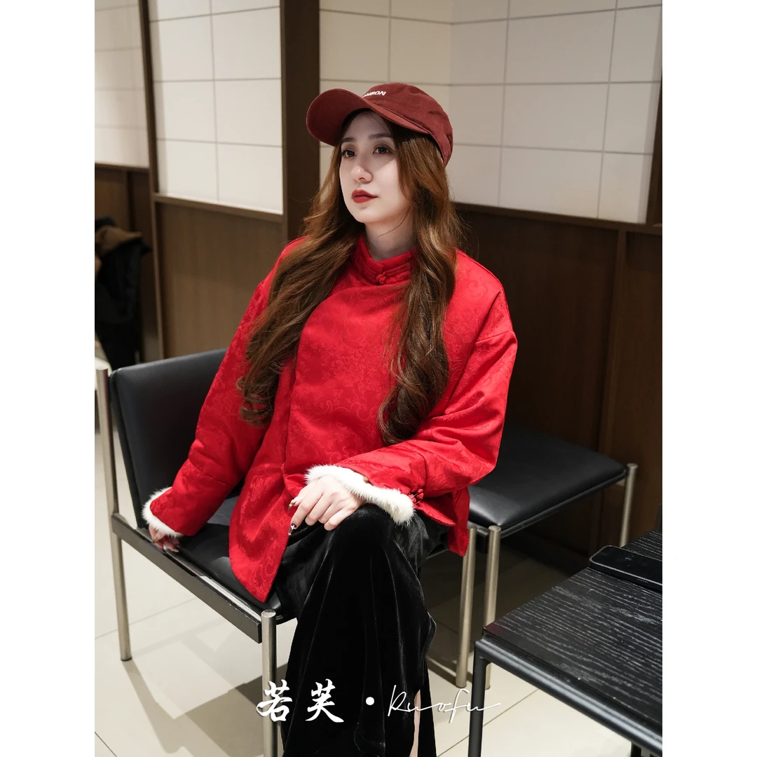 若芙｜【新年红】秋冬新款立领高定提花万能百搭外套