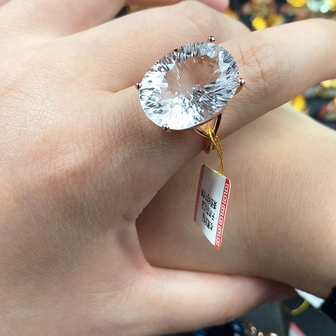 水晶戒指银S925镶嵌天然