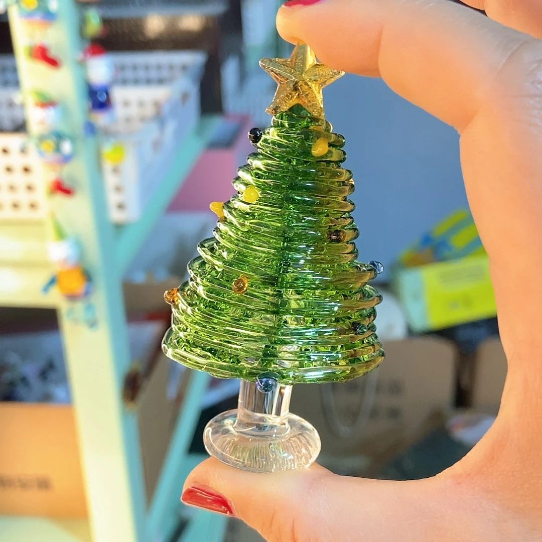 琉璃拉丝圣诞树高七公分桌面摆件日常送礼
