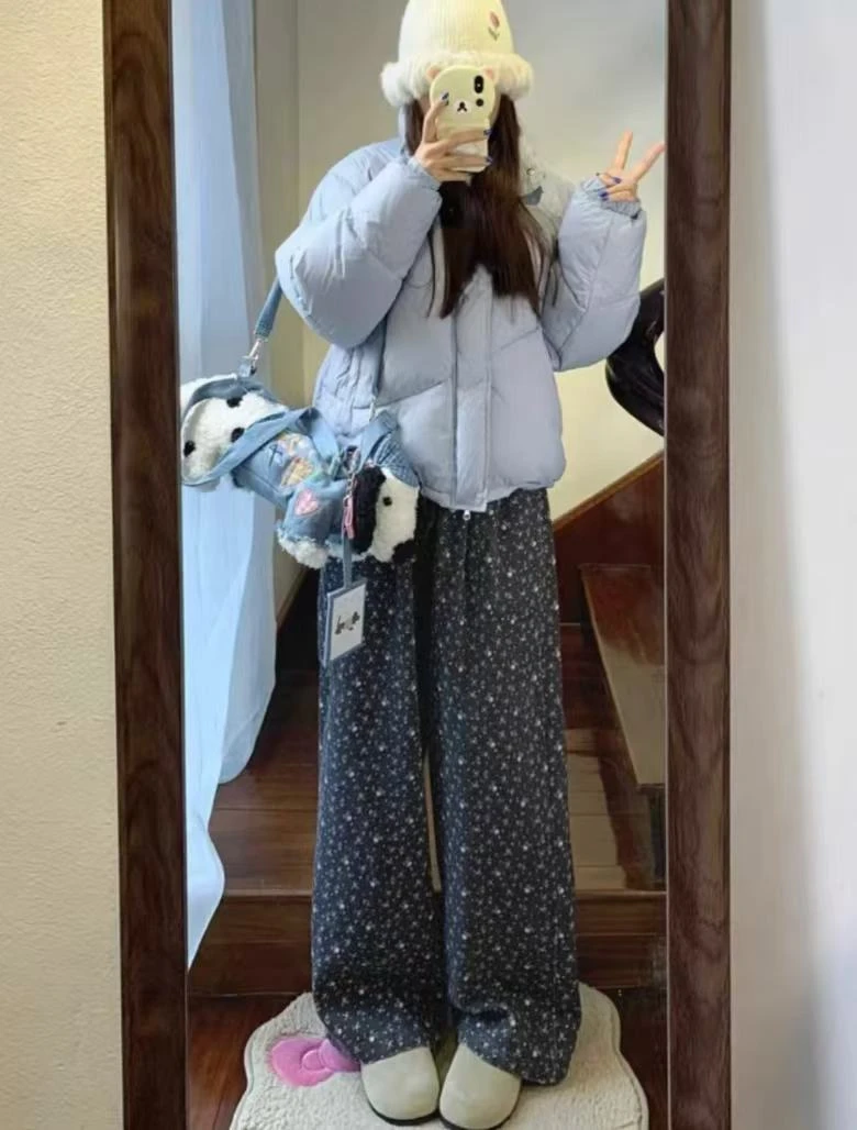 16750韩版百搭碎花休闲裤女秋季新款宽松显瘦阔腿裤