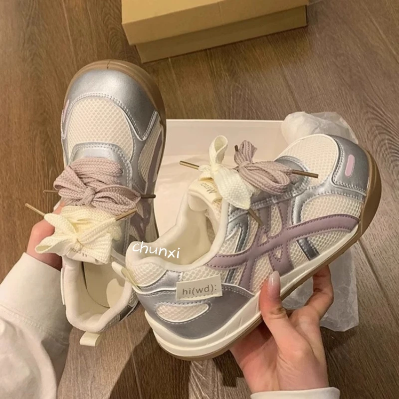 多巴胺厚底德训鞋女2025新款夏季薄款网面透气阿甘休闲运动老爹鞋