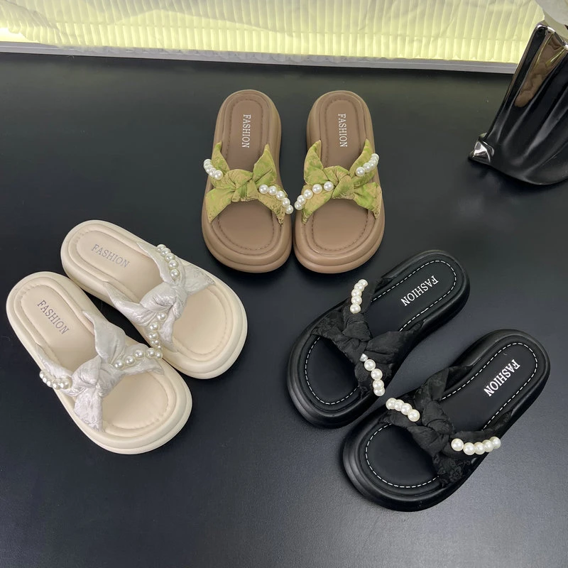 【淘蜜琳】厚底松糕凉拖鞋女夏外穿2025新款时尚百搭珍珠配裙子拖鞋