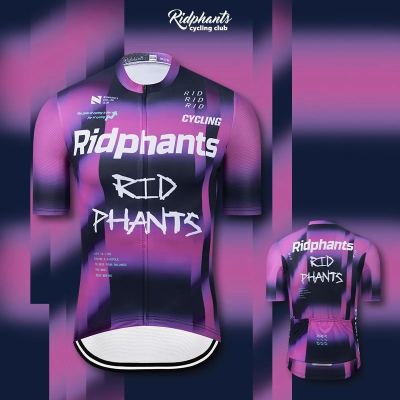 紫色英文骑行服短袖夏季速干透气牛奶男女自行车山地车服单车户外