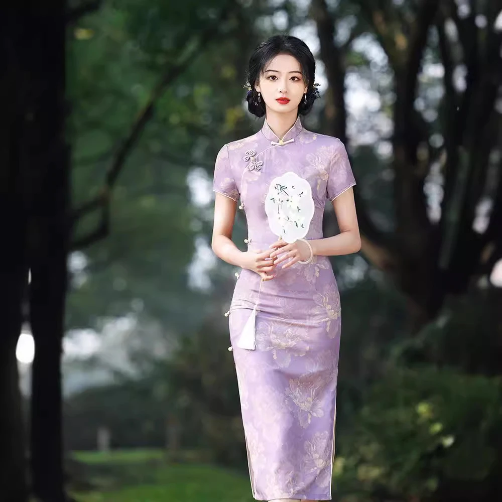 紫色2025新款紫气东来助考“紫”定能行优雅气质夏季长款