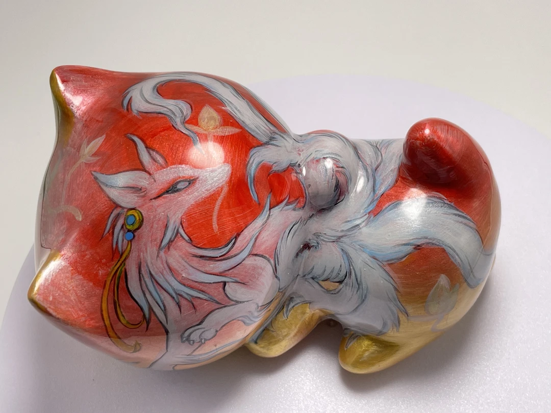 13cm手工彩绘猫咪瑜伽猫可爱原创猫猫摆件手绘中式檀木猫猫纯手工