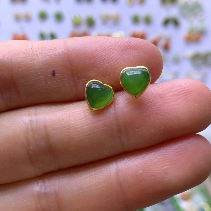 和田玉银S925镶嵌耳饰