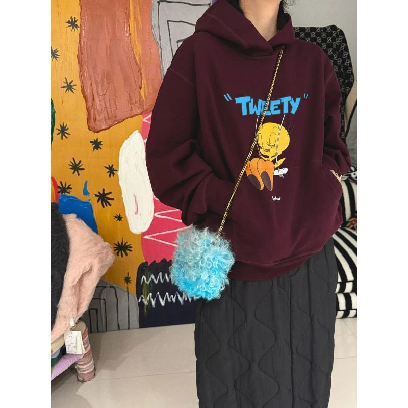 KOLOR家原版定染紫红色磨毛戴帽卫衣 J24W611