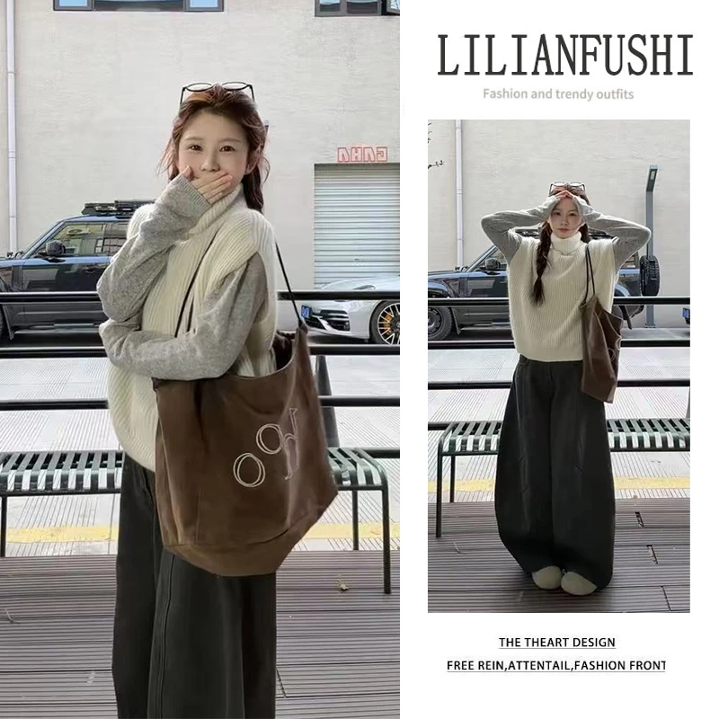 韩系氛围感穿搭2026早春新款气质显瘦打底衫少女毛衣马甲裤子套装