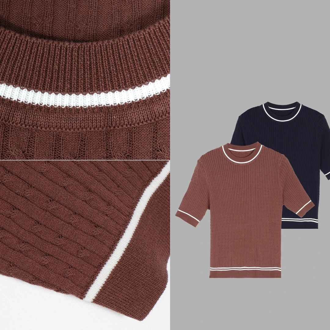 1947#春季新款圆领百搭短袖针织衫通勤套头上衣