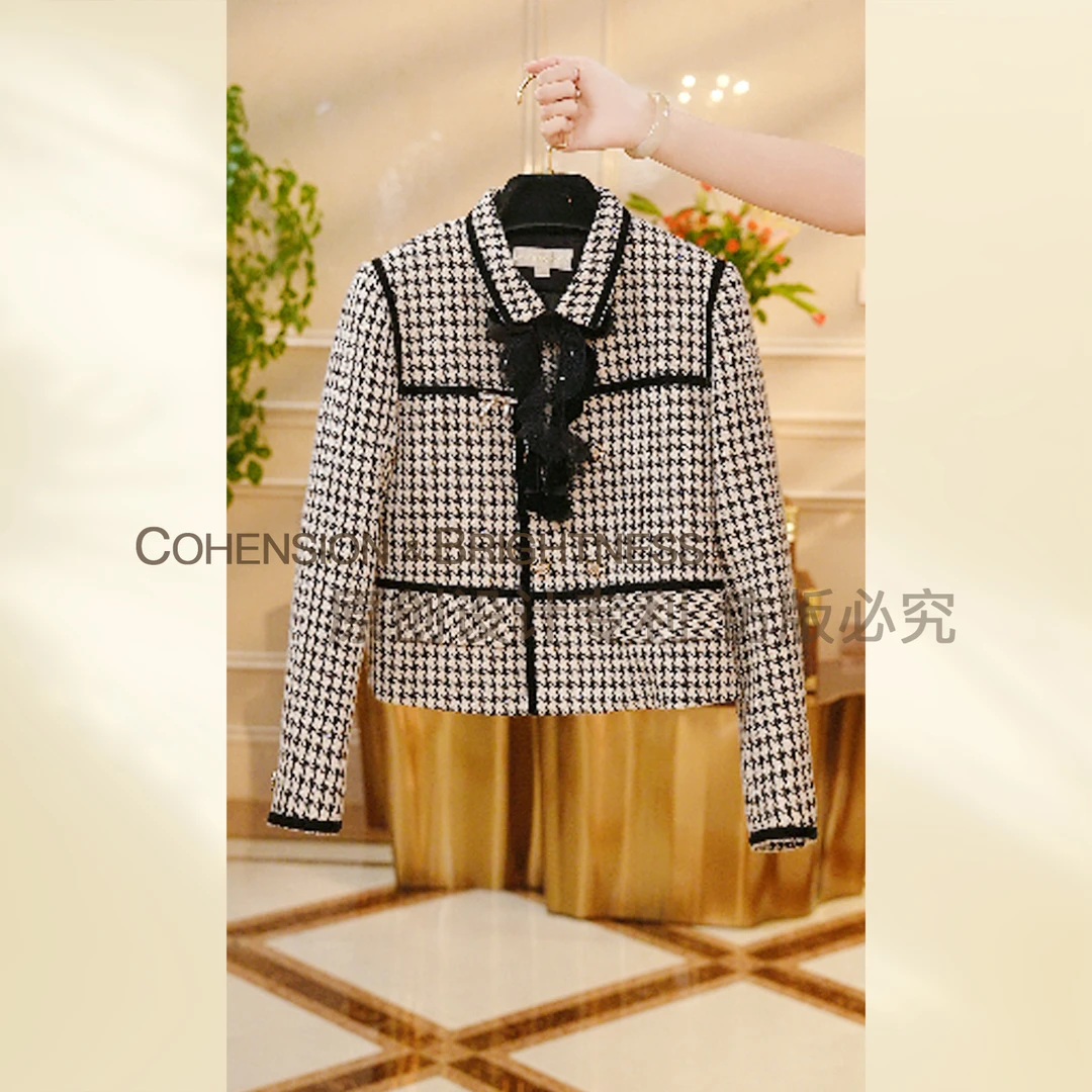 凝慧【香风格调】进口羊毛千鸟格气质轻奢小香风白鹅绒外套YS198