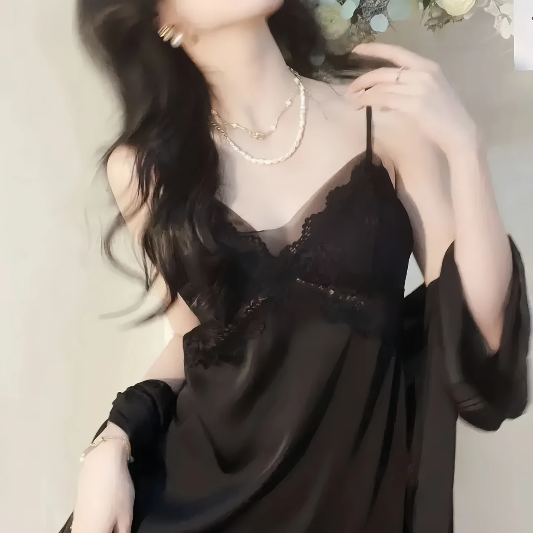 【摇曳生姿】玉梦婷网红爆款冰丝睡裙性感夏季自带胸垫无袖吊带睡裙