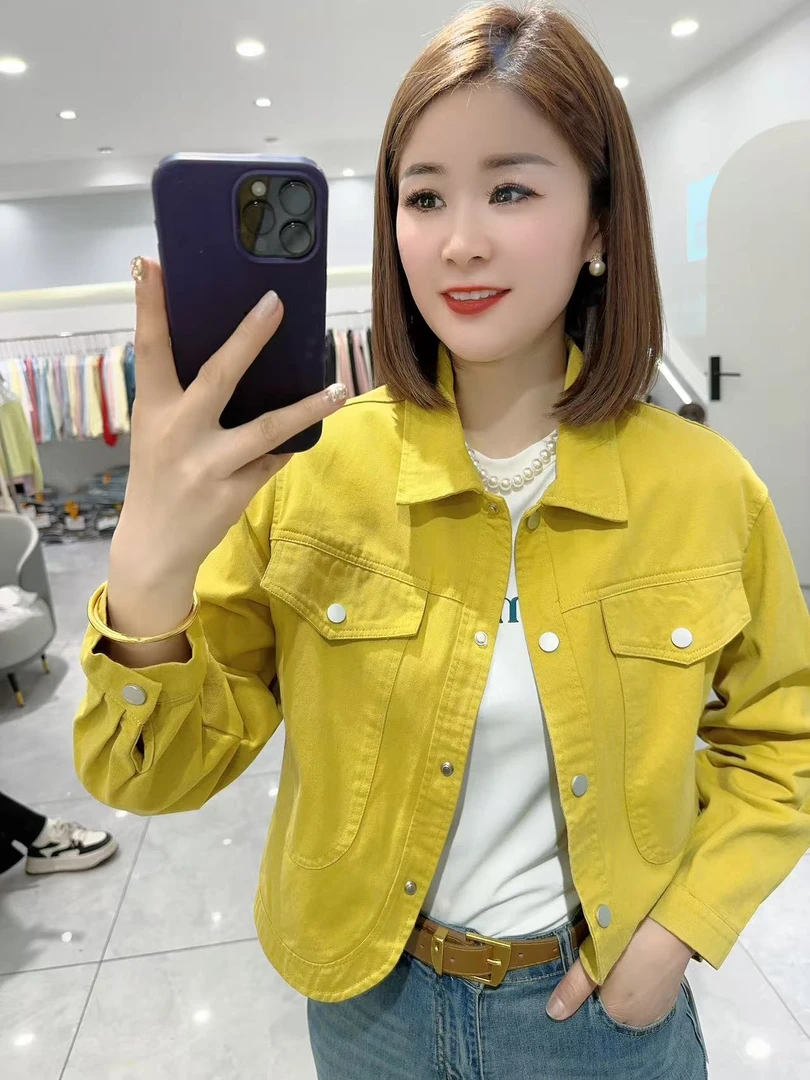 雪琴小屋洋气亮色牛仔棉外套