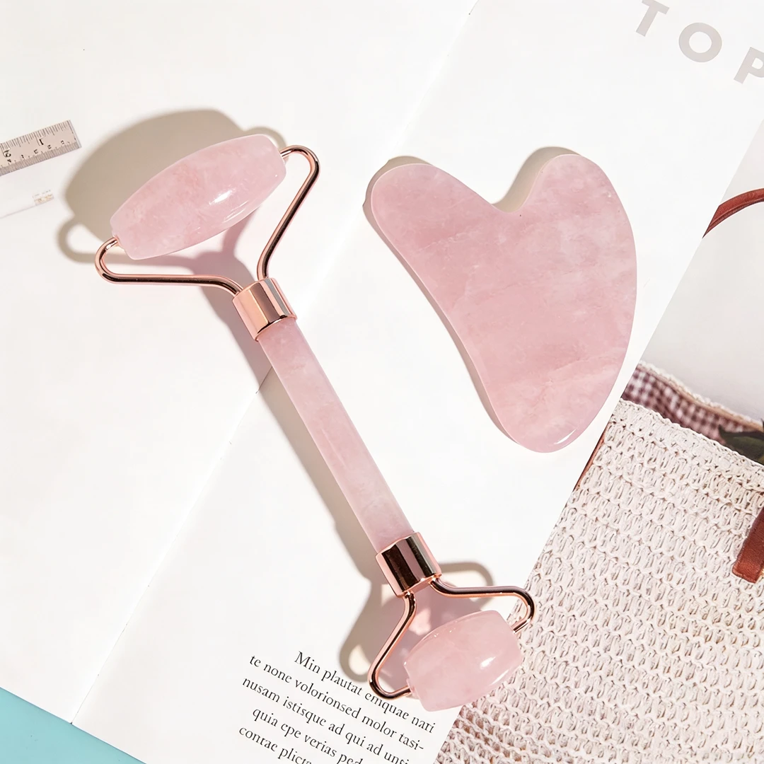 V58粉水晶美容按摩器两件套（随机礼盒）