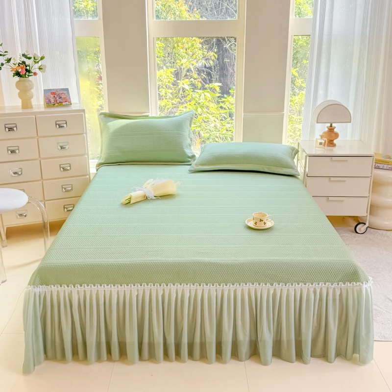 床裙凉席三件套-2025新款渐变床裙PE高分子凉感席床裙夏季软凉席