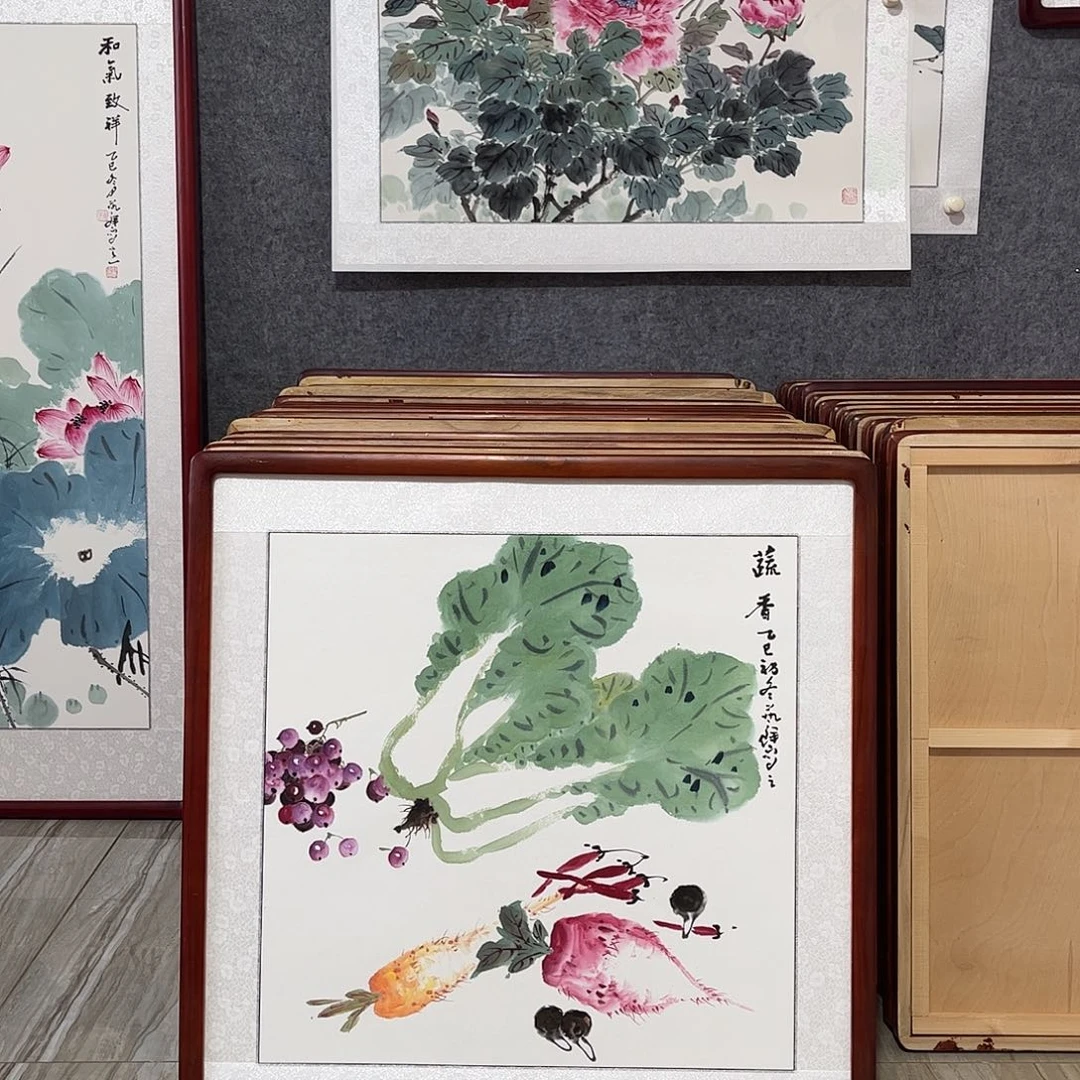 国画书画作品带框63×63