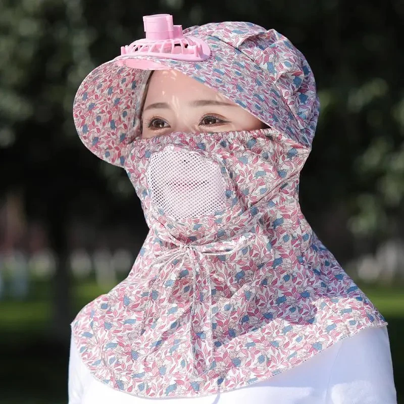 夏季充电风扇帽户外女士干活采茶遮阳防晒全面防护带风扇太阳帽