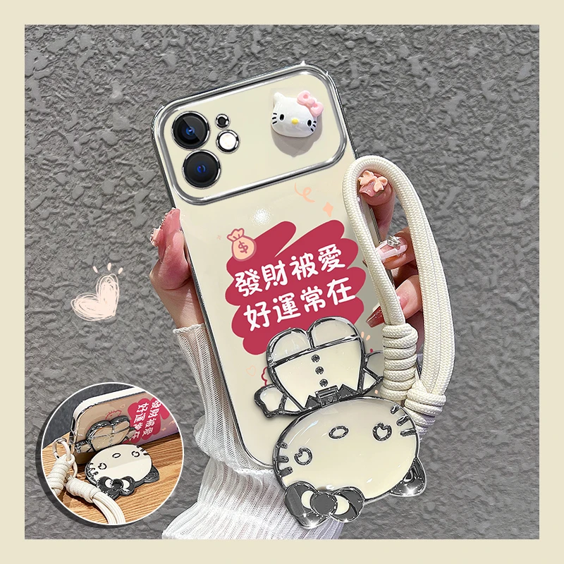 适用【苹果11】手机壳公仔发财被爱猫咪镜子硅胶防摔软女款可爱2025