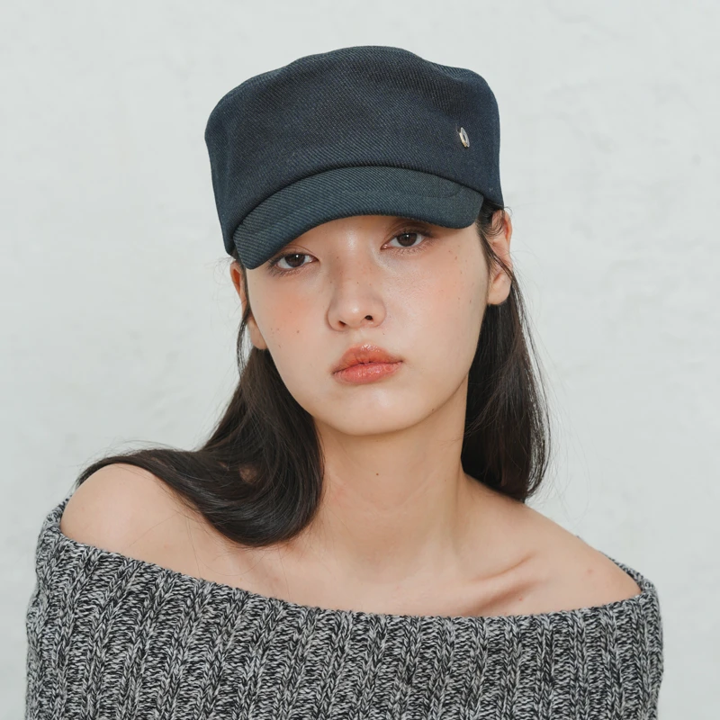 JOJOKUR2025春新款黑色暗格骑士帽_须边平顶设计_百搭显脸小情侣