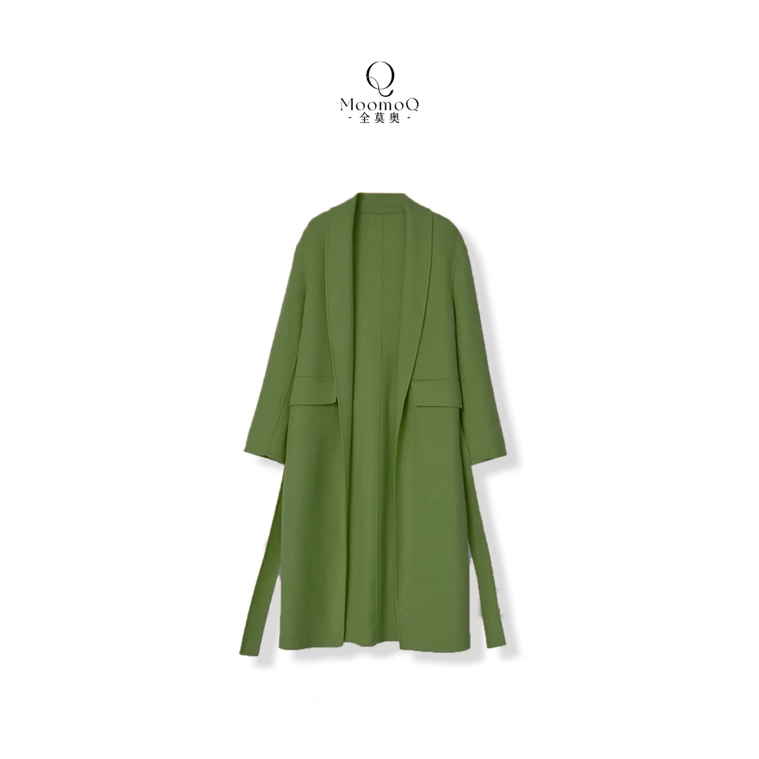 【竹隐】~韩版气质显瘦双面尼宽松羊毛大衣长款秋冬女通勤毛呢外套