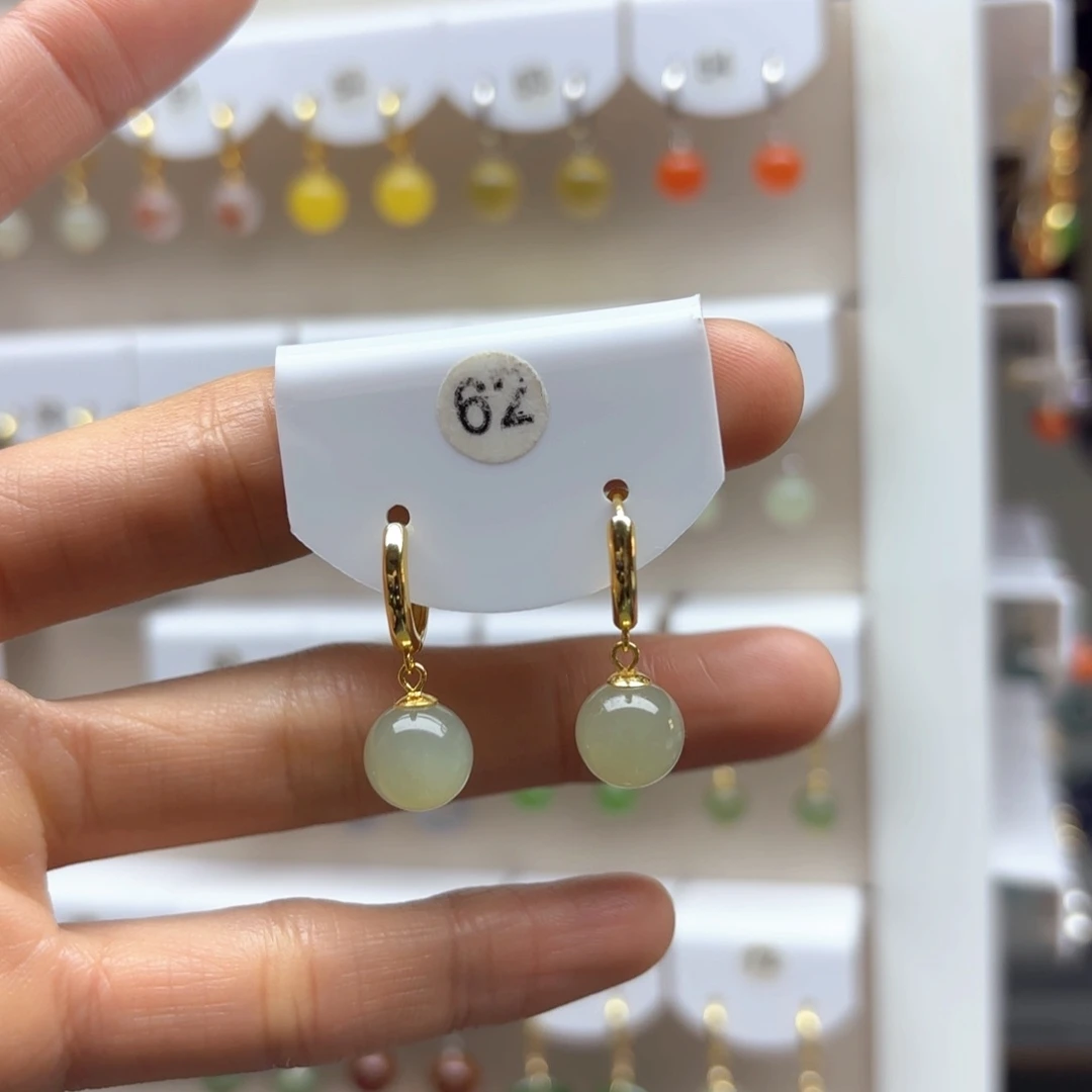 和田玉耳饰银S925镶嵌2