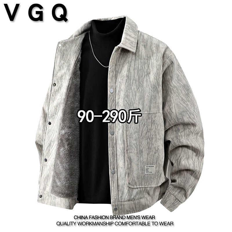 VGQ胖男生扎染灯芯绒翻领夹克秋冬新款大码美式复古休闲加绒外套