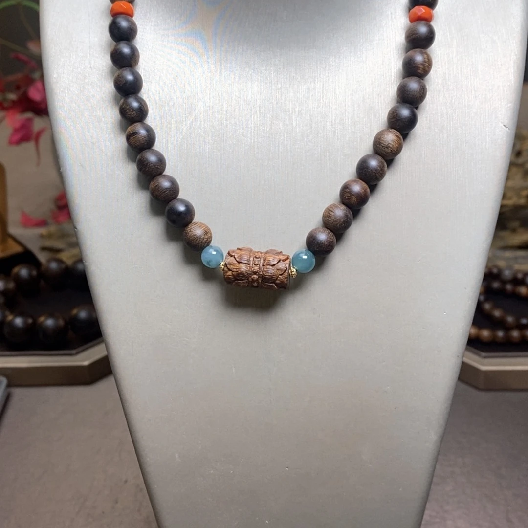 沉香手串越南富森红土08➕芽庄白棋楠莲花沉香木雕