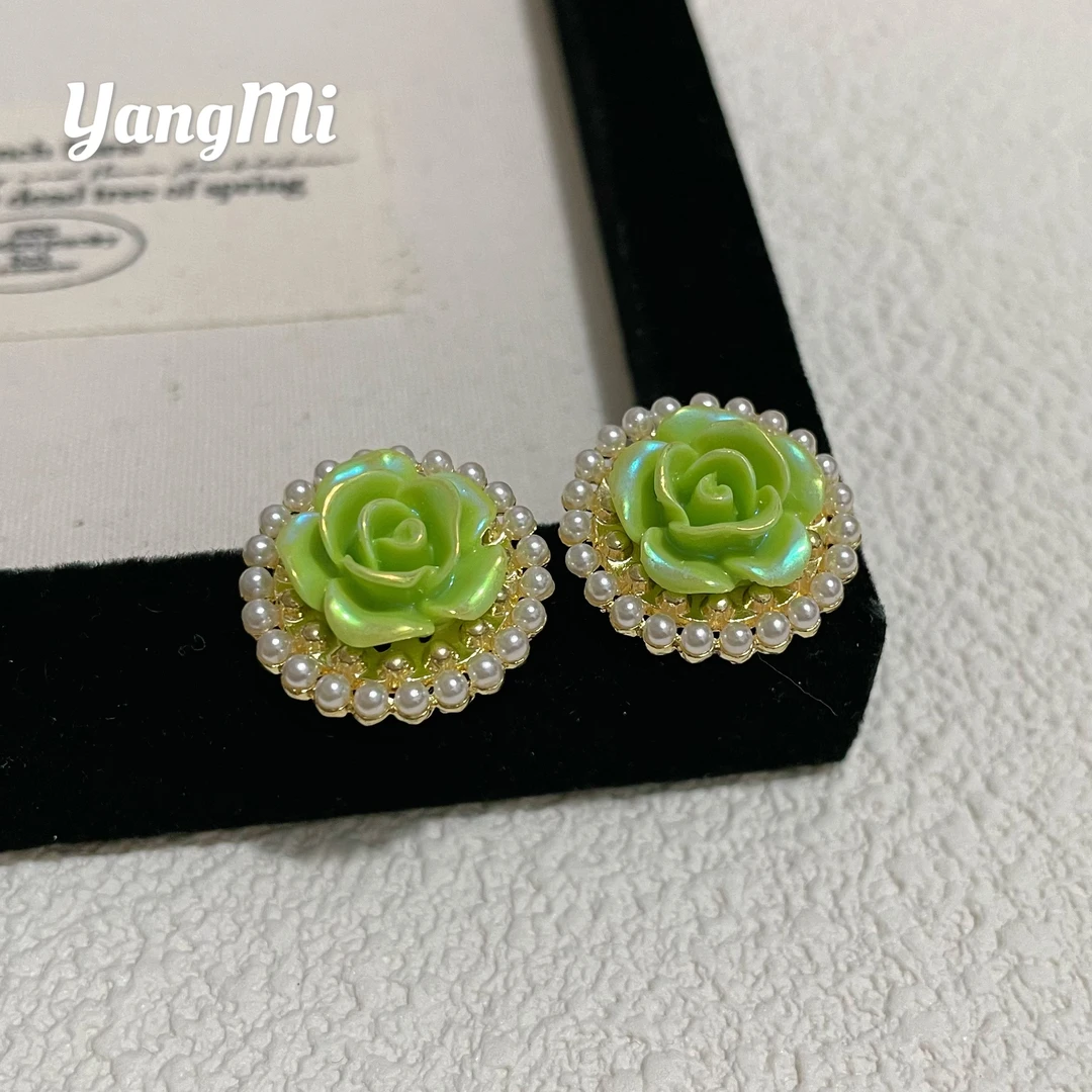 铜合金仿珍珠耳饰 气质轻奢时尚百搭绿色复古法式清新316