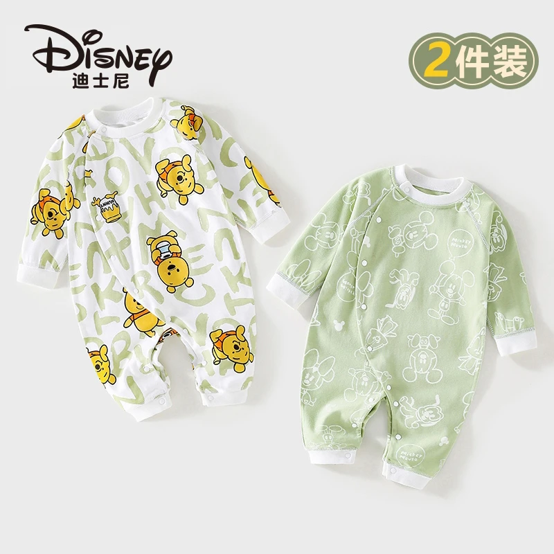 2件装 迪士尼婴儿连体衣春秋款无骨长袖衣服男女宝宝睡衣哈衣外出