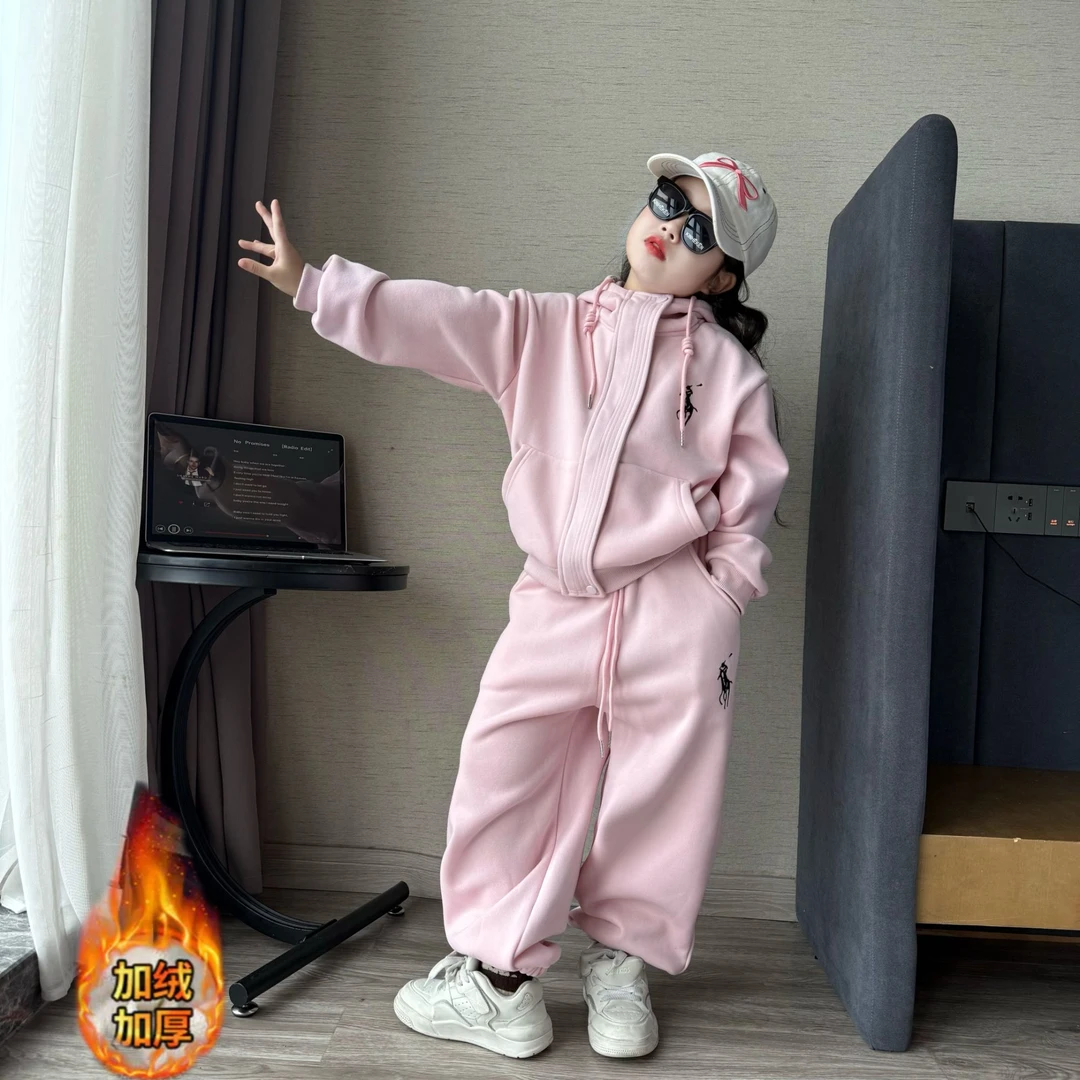 女童秋冬季韩版洋气加绒加厚卫衣卫裤套装中大童女孩休闲两件套潮