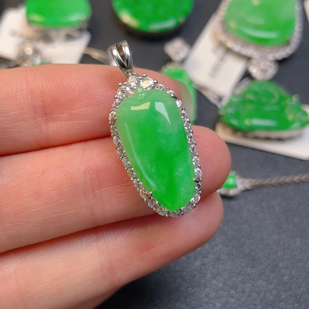 吊坠(不含链)银S925镶嵌翡翠