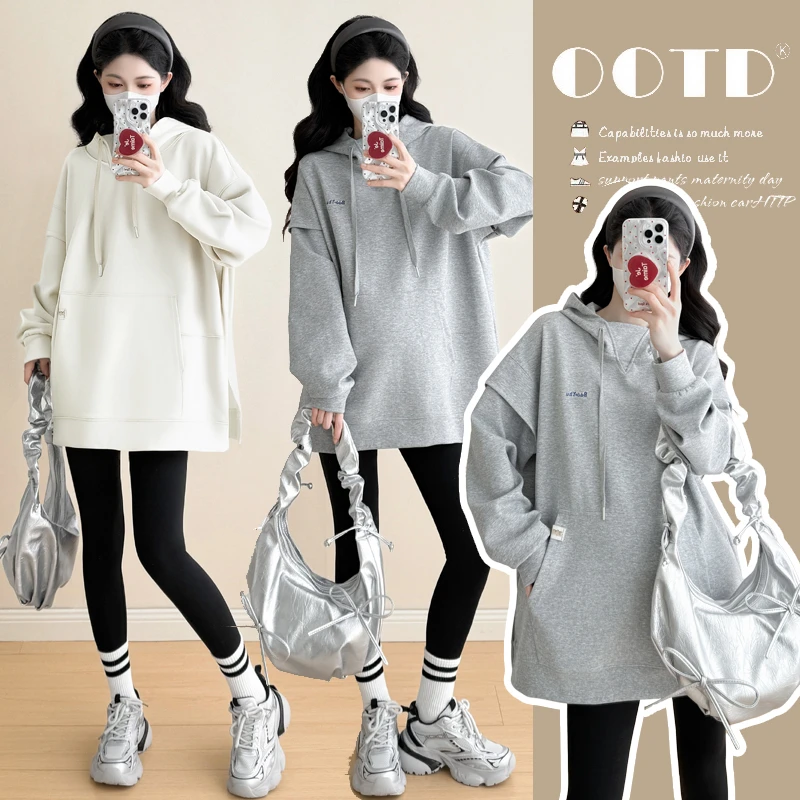 2025秋冬孕妇长袖连帽卫衣韩版宽松百搭网红穿搭显瘦遮肚休闲通勤