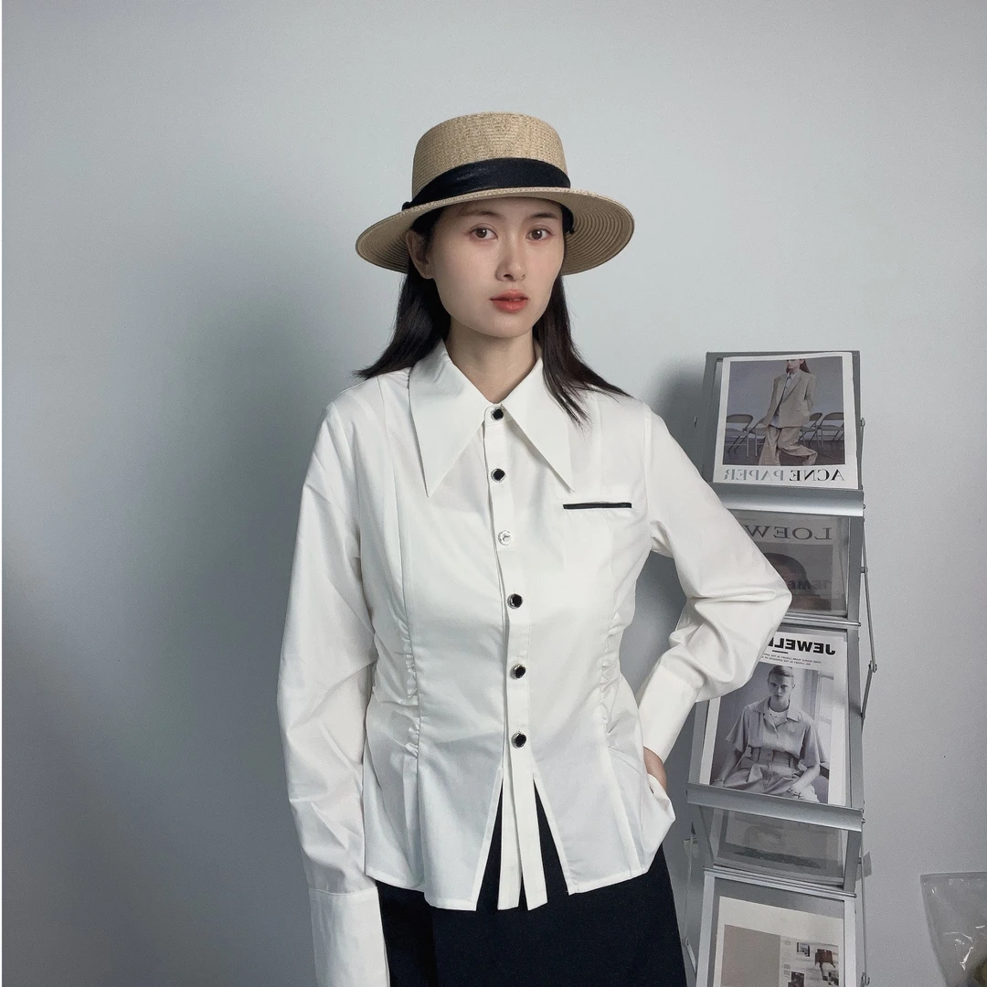 南油高端定制设计感长袖短款收腰衬衫