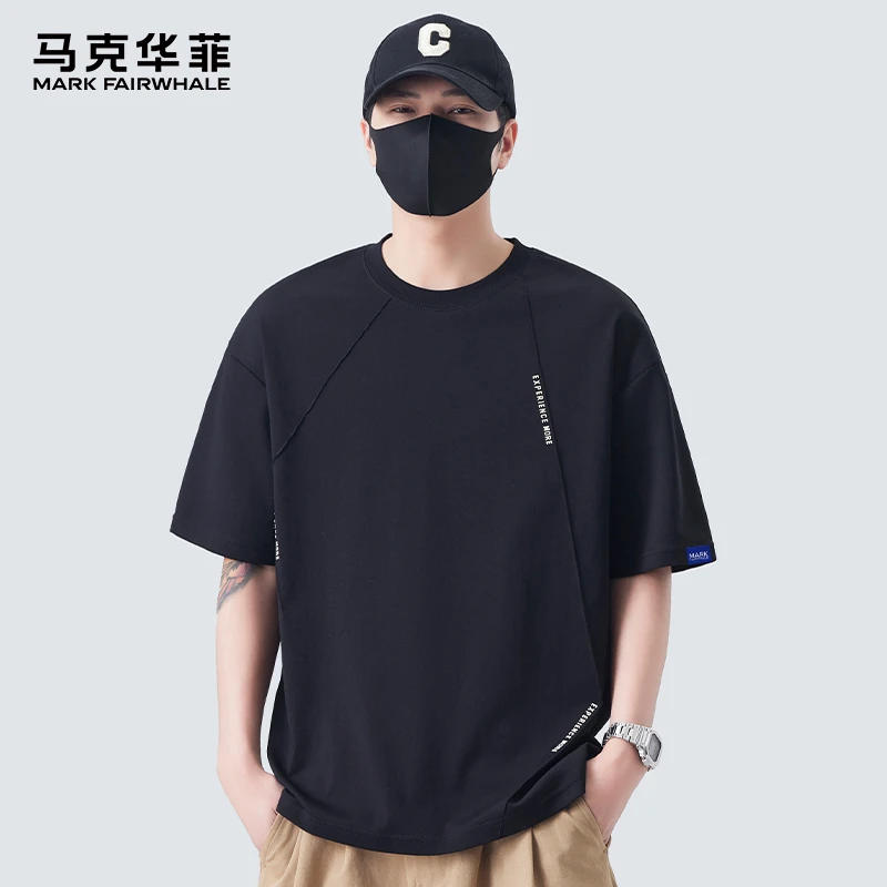 MARK FAIRWHALE/马克华菲潮流重磅液氨棉圆领短袖T恤男士夏季上衣