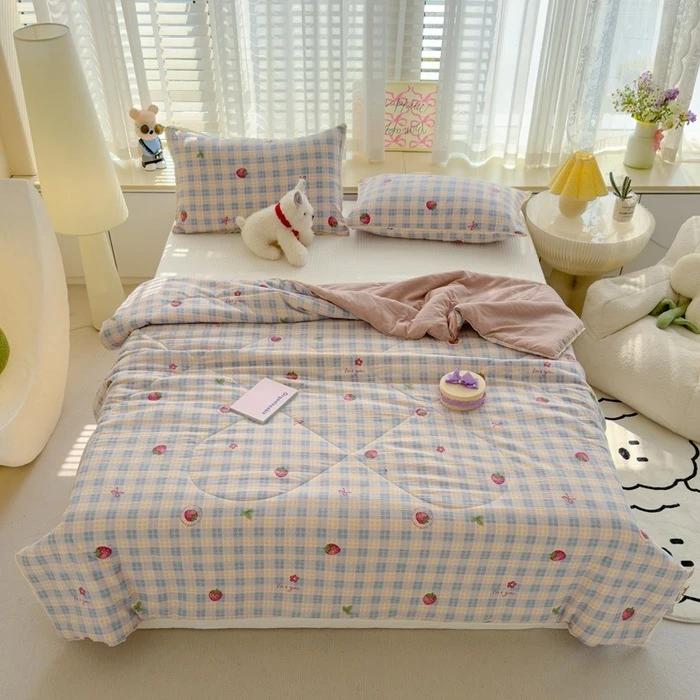 夜樱云感双层纱夏被空调被新款夏凉被夏季床单单人双层纱夏凉被