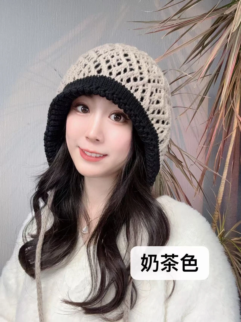 温雅家秋冬一体双层 多种戴法针织堆堆帽