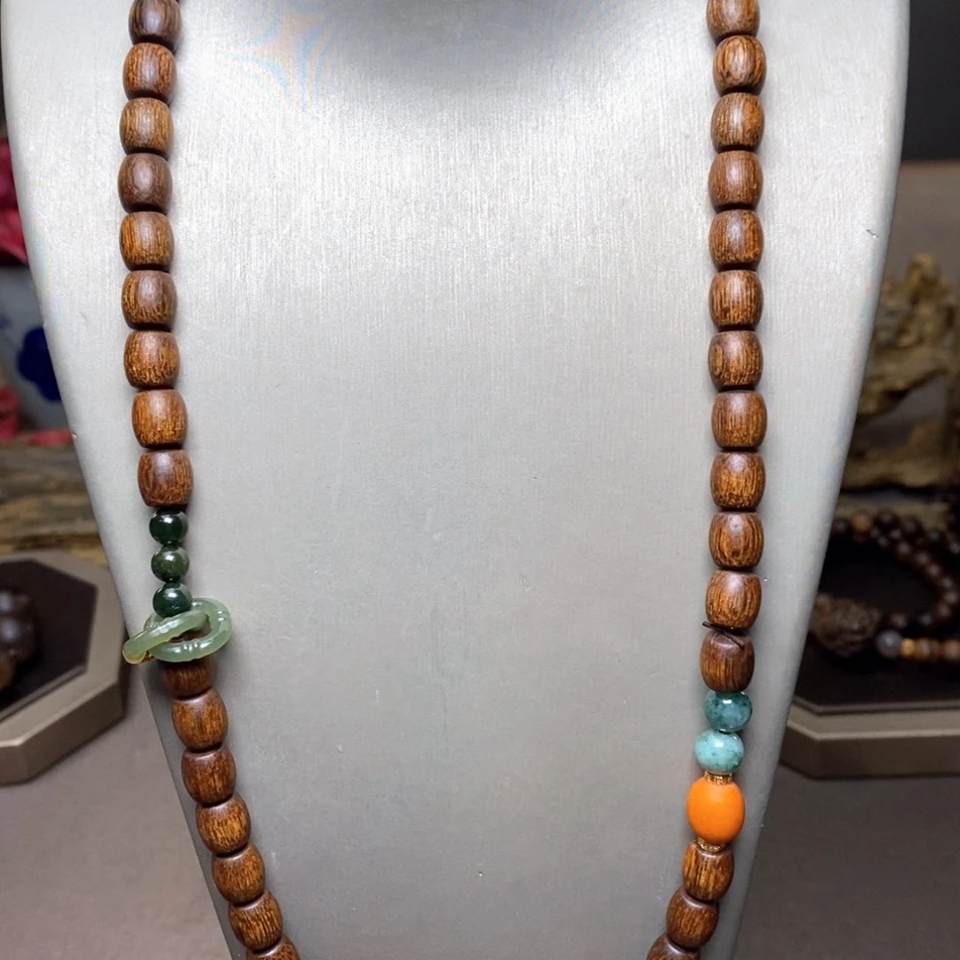 沉香手串越南芽庄白棋楠虫漏桶珠08设计