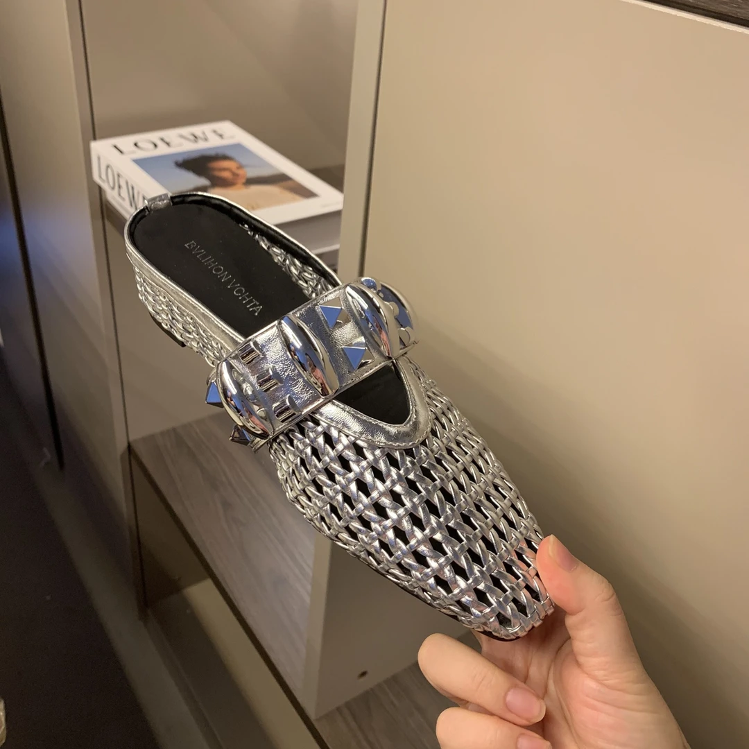 法式新款2025春夏时尚气质百搭缕空包头拖