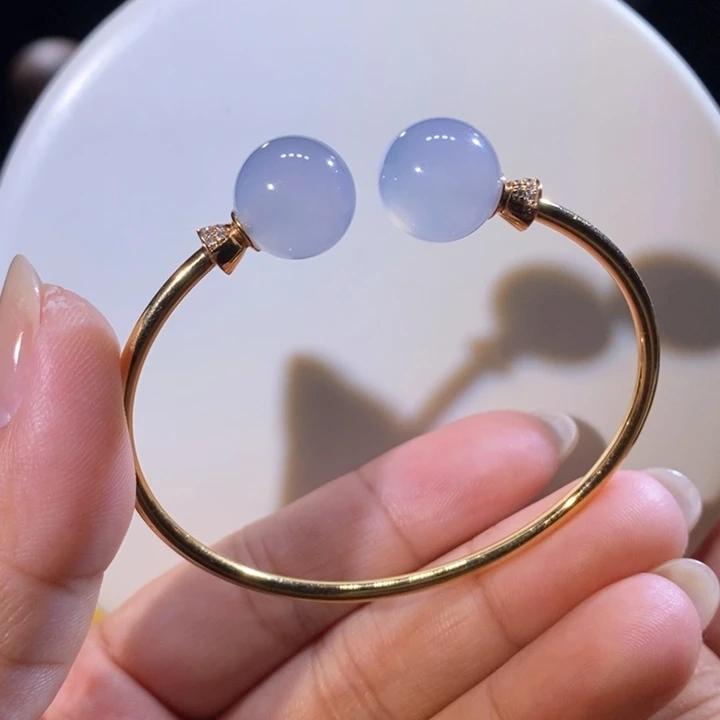 翡翠18K金镶嵌吊坠(不含链)翡翠高冰珠手镯