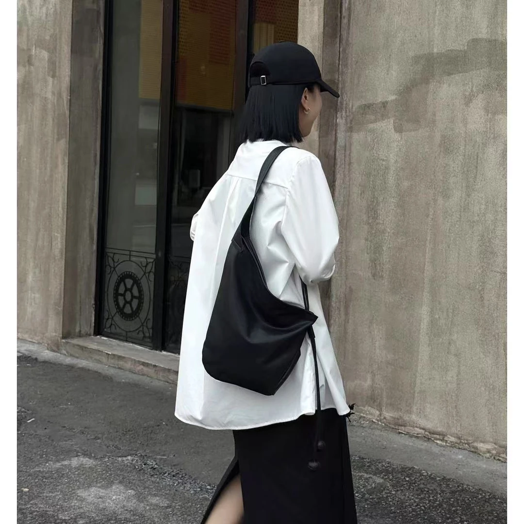 JISHE即奢25新款贵版本头层牛皮慵懒风百搭月牙包时尚极简托特包