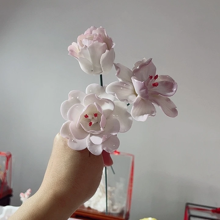 瓷片纯陶瓷手工捏花
