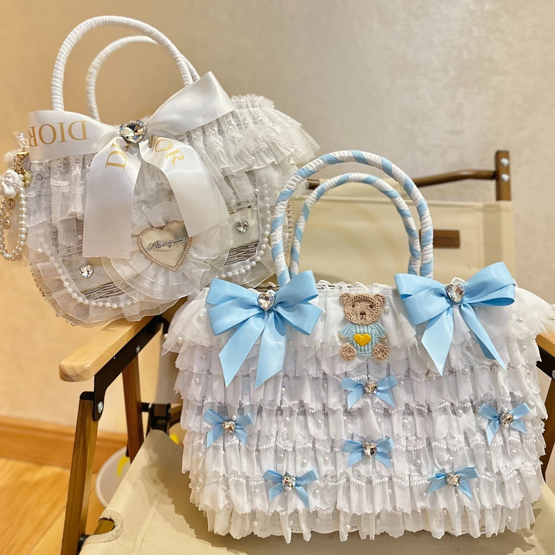 祚库原创宠物奶蓝小熊狗狗猫咪小型犬便携外出包四季手提篮出行包