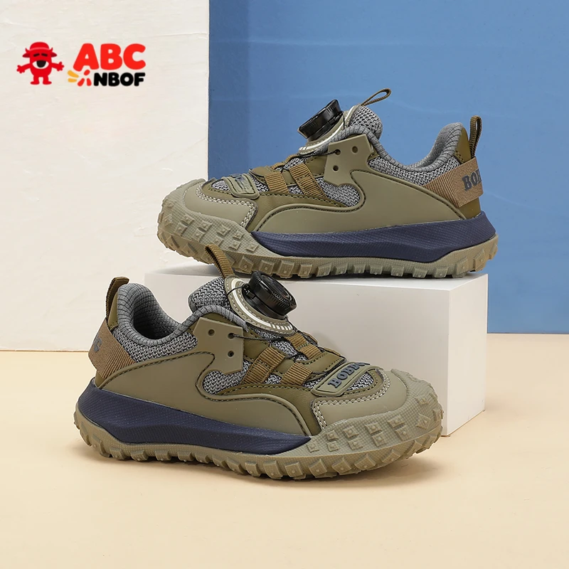 ABC NBOF男童鞋子春秋款网面透气软底包头防踢旋转纽扣儿童运动鞋