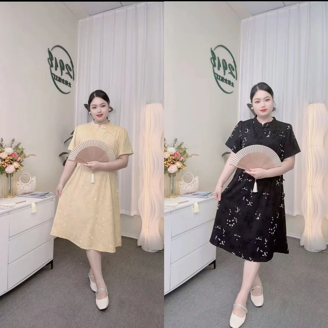 遮肚子显瘦旗袍夏季新款大码女装胖mm民国复古新中式连衣裙子1279