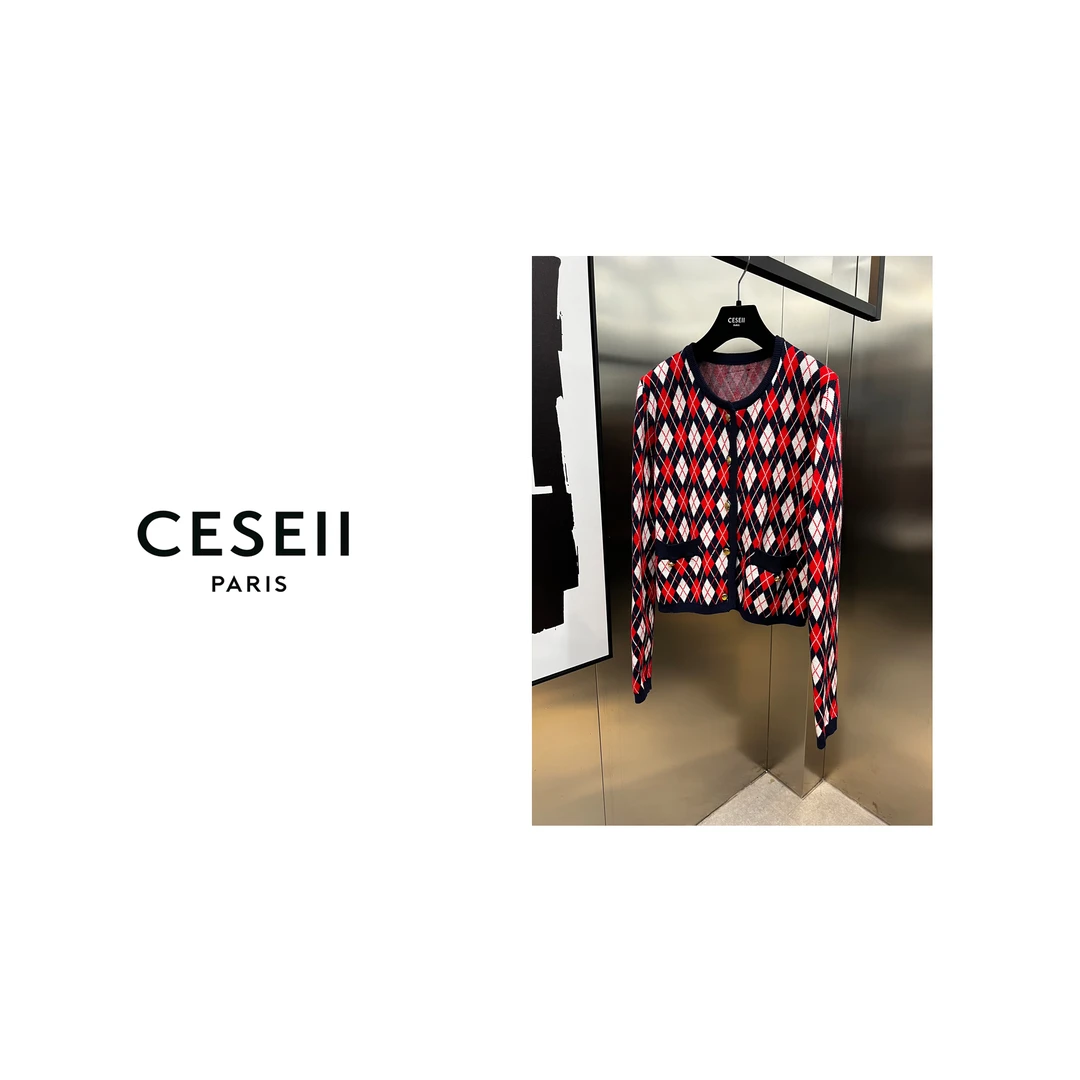 【XJ1346】CESEII时尚百搭菱形格针织外套