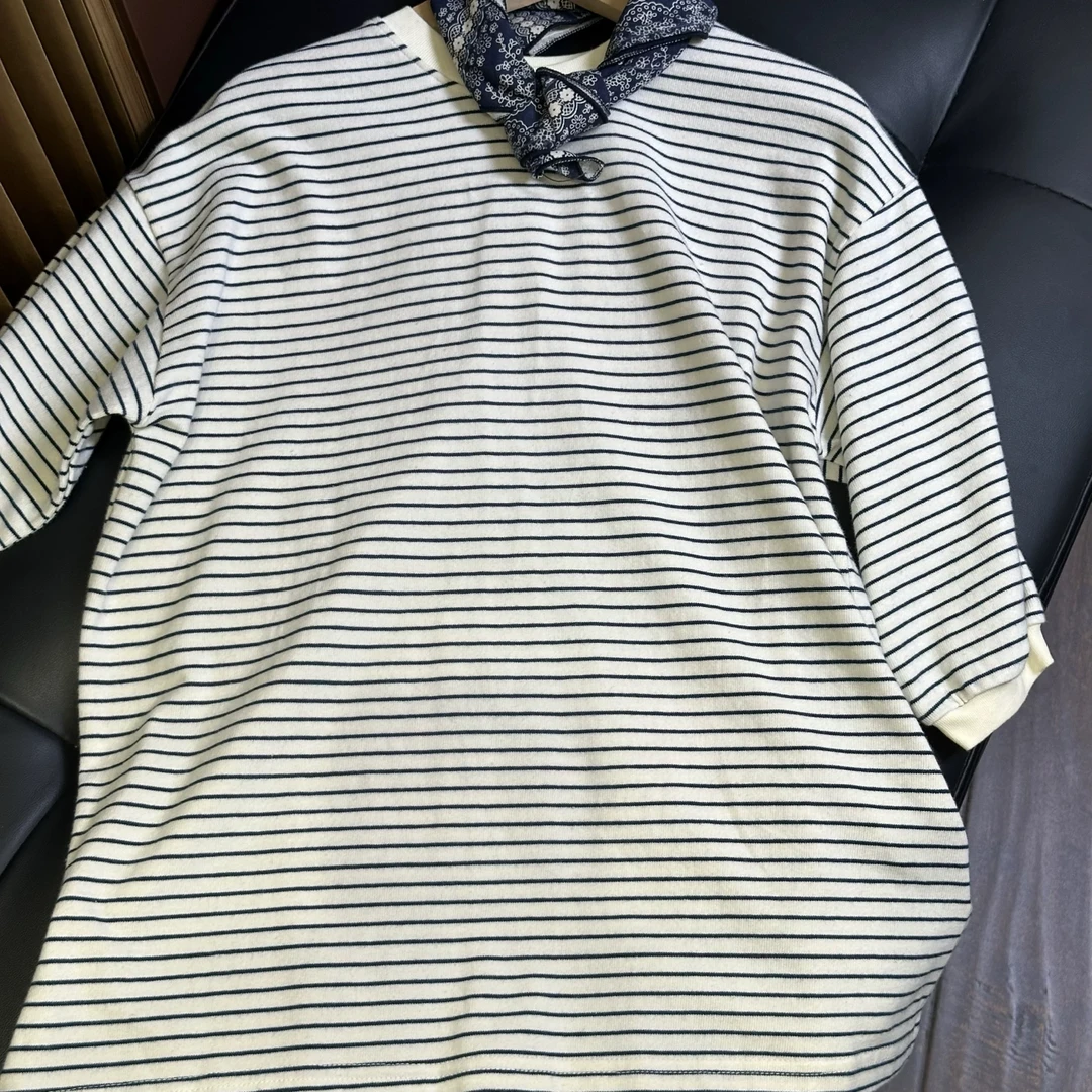 实体精品童装店 女童韩版圆领条纹宽松长款卫衣 带方巾 多种系法