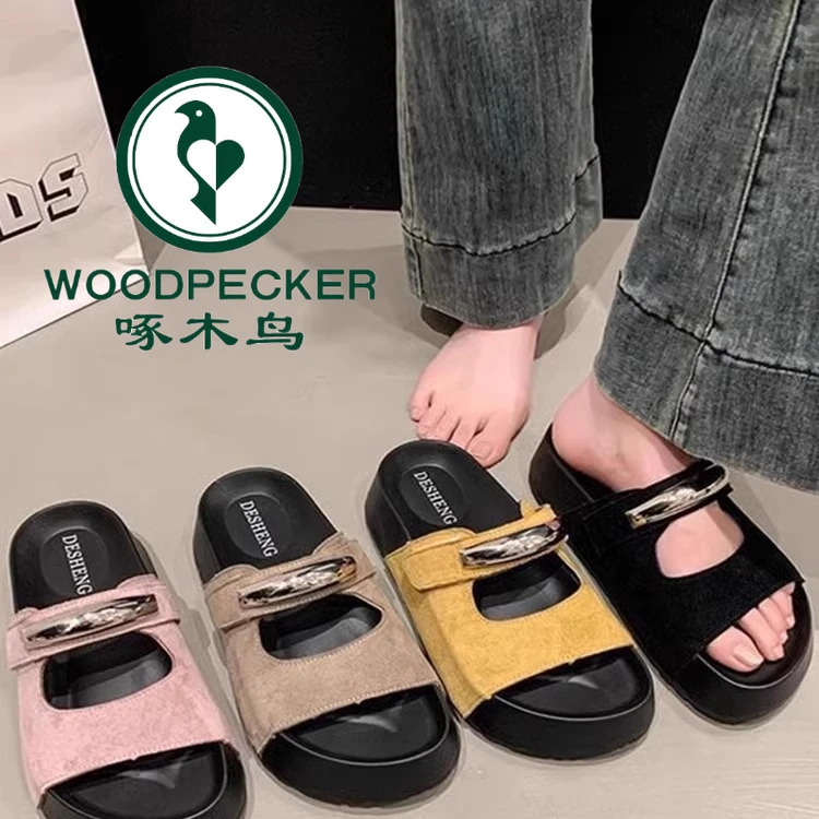 啄木鸟踩屎感勃肯鞋女2025夏季新款外穿半拖鞋沙滩鞋一字带凉拖鞋