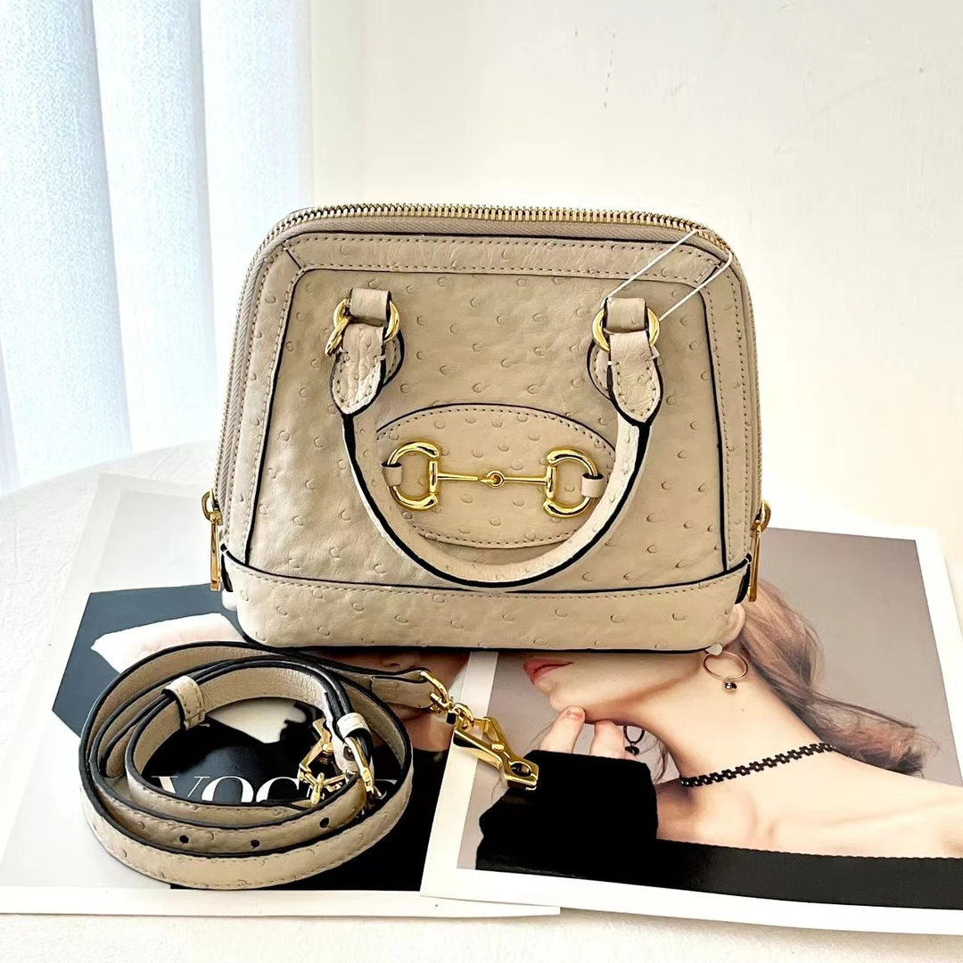 99新 GUCCI/古驰 gucci 1955贝壳小号白色鸵鸟皮包/优品